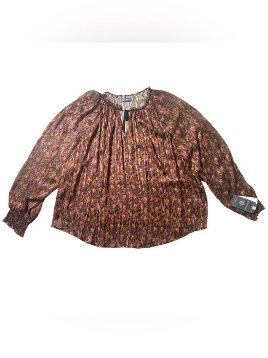 Democracy Tops - NEW Plus Sz 2X Democracy Floral Print V-Neck Long Smock Cuff Sleeve Blouse $84